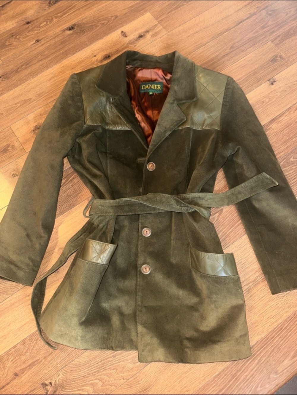 Danier Green Suede Leather Jacket. Small.
